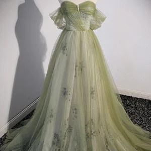 import placeholder for a line green tulle sweetheart long prom 160218735