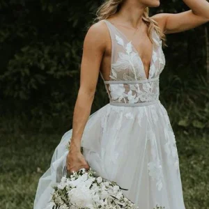 import placeholder for dmep v neck flower applique wedding dres 160220201