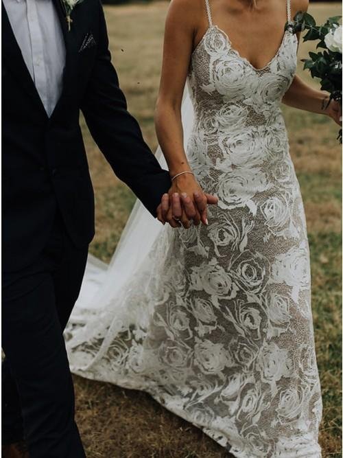 sheath spaghetti straps backless beach lace wedding dress dml14 sheath spaghetti straps backless beach lace wedding dress dml14