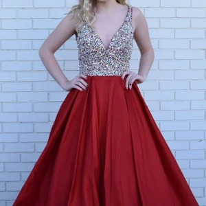 Prom Dresses import placeholder for unique v neck red long beading a line sl 160220527