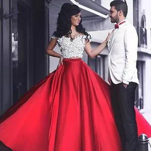 Prom Dresses import placeholder for white lace crop top red satin two piece 160220530