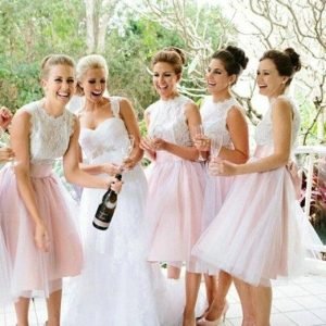 Wedding Party Dresses import placeholder for a line light pink tulle knee length brid 160220821