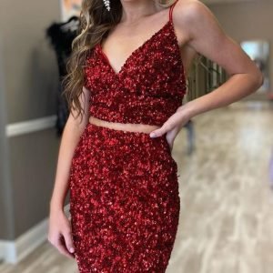 Prom Dresses import placeholder for two pieces tight burgundy sequins sheath 160220581