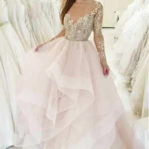 Wedding Dresses import placeholder for princess a line bateau long sleeves pink 160220411